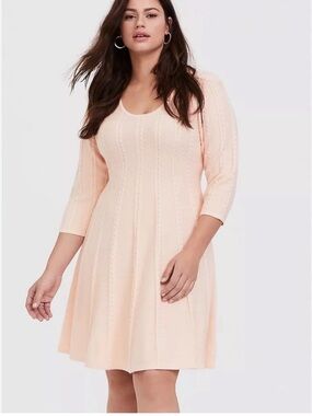 Torrid Cable Knit Sweater dress fit & flare pink Cottagecore Grannycore 2X NWT